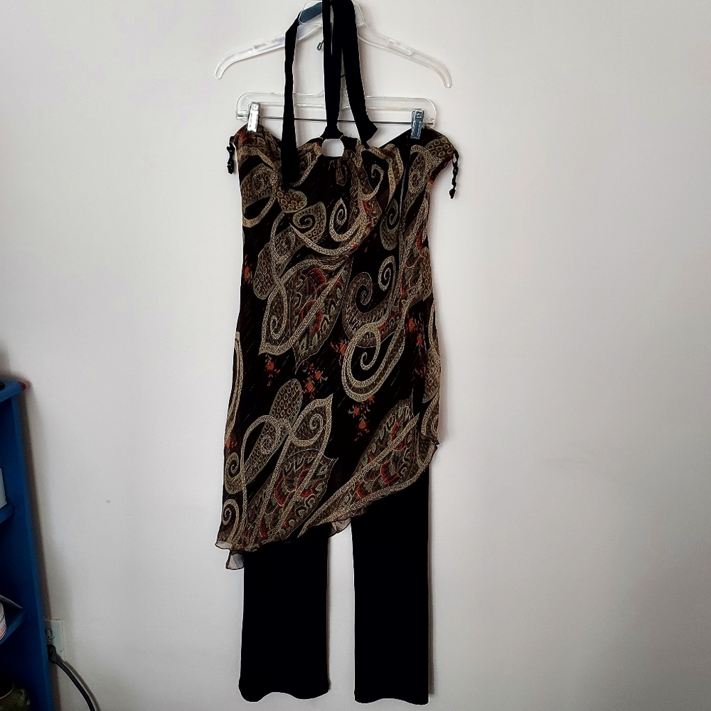Anna Black & Gold Halter Jumpsuit 3XL Boho Hippie Disco 70s Groovy Studio 54
